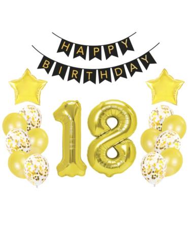 Zestaw Balonów 18 urodziny złoty 460475 gold 18-tka