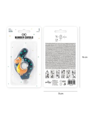 Świeczka cyfra 6 Dinozaura 138168 Urodzinowa na tort cyferka