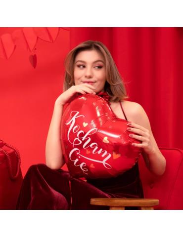 Balon Serce Kocham Cię foliowy 149348 Czerwone z serduszkami 45cm