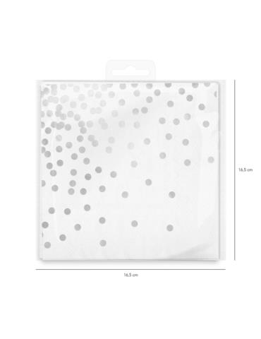 Serwetki białe srebne kropki 512791 10 sztuk 16x16 papierowe urodziny przyjęcia eventy wieczór panieński ślub