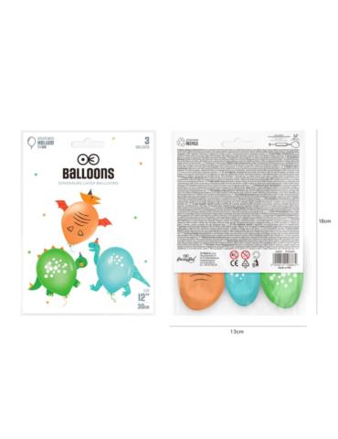 Balony Dinozaury lateksowe 3szt 400890 z dodatkami 30cm