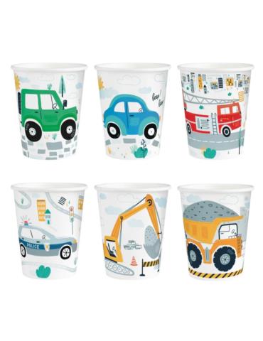 Kubeczki papierowe Auta 6szt 131398 Jeep, garbus, wóz strażacki, radiowóz, wywrotka, koparka 220ml