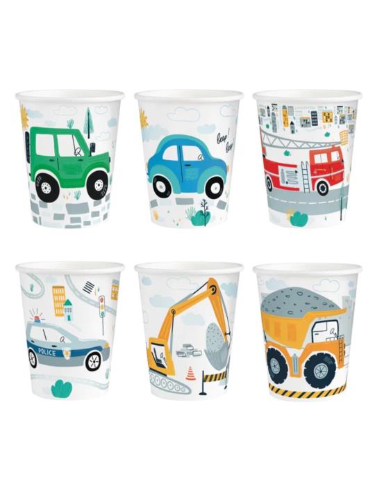 Kubeczki papierowe Auta 6szt 131398 Jeep, garbus, wóz strażacki, radiowóz, wywrotka, koparka 220ml