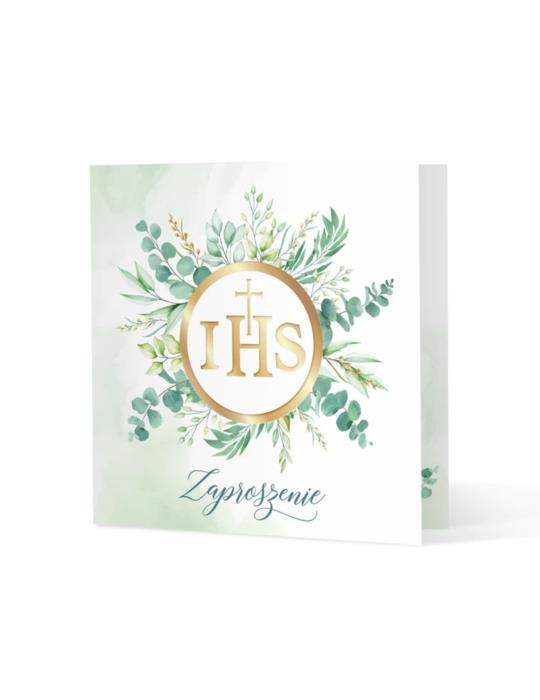 Zaproszenia na Komunię IHS 150078 10szt.złote Pierwsza Komunia Święta IHS