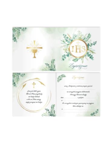 Zaproszenia na Komunię IHS 150078 10szt.złote Pierwsza Komunia Święta IHS