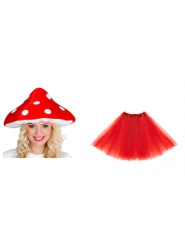 1 Zestaw Strój Muchomora 2el ZES633 Grzyba TuTu Czerwone 40cm Czapka 2el MK633