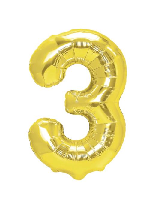 Balon foliowy cyfra 3 złota 100cm 450015 100 cm urodziny jubileusz party jubilat impreza