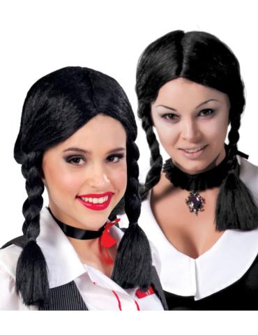 Peruka Krótka Czarna Warkocze 4210BZ Peruka Wednesday Rodzina Adamsów