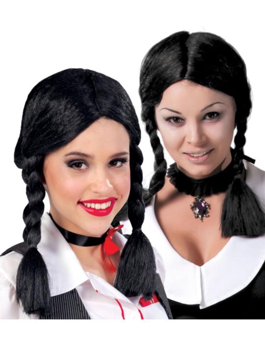 Peruka Krótka Czarna Warkocze 4210BZ Peruka Wednesday Rodzina Adamsów
