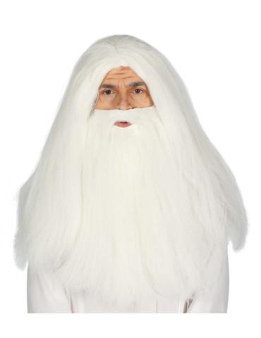 Peruka Męska Biała Długa Starzec 4039BZ z Brodą Święty Mikołaj