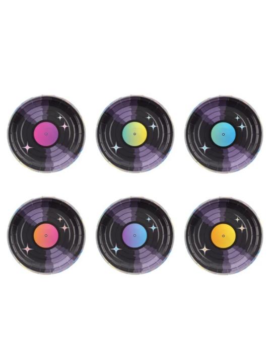 1 Talerzyki papierowe Retro Disco 156711 6szt. 18cm Płyty Winylowe Lata 70-te i 80-te