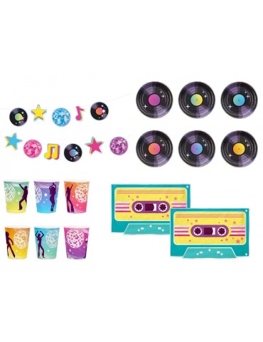 Zestaw Retro Disco Lata 70-te i 80-te Talerzyki Kubeczki Serwetki Girlanda 23el MK756