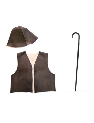 1 Zestaw Strój Pastuszek z Laską ZES260 M-XL Pasterz Kamizelka z Czapką plus Laska składana 3el dla dorosłych