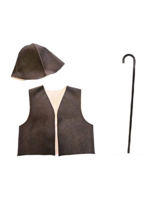 1 Zestaw Strój Pastuszek 122/128 ZES089 Kamizelka Czapka Laska składana 3elementy