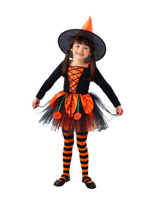 1 Zestaw Strój Czarownica Dynia ZES886 134/140 Rajstopy w Paski 7-10 lat 2el