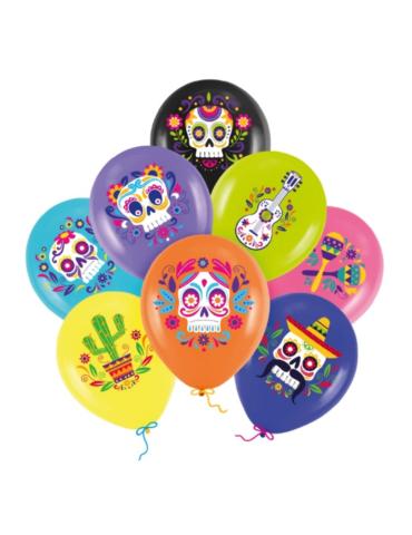 1 Balony Meksykańskie Halloween 167977 lateksowe 8szt Día de Muertos