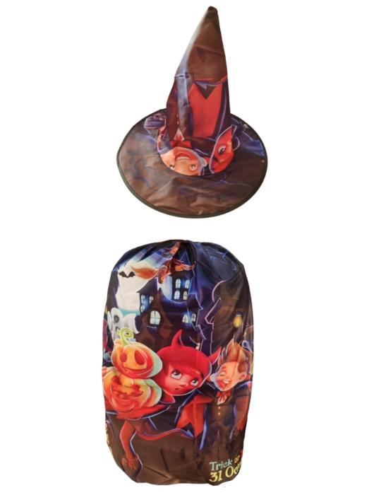 Zestaw Czarownicy Fioletowy TC58725F Kapelusz plus Peleryna Happy Halloween Montsers Cukierek albo Psikus