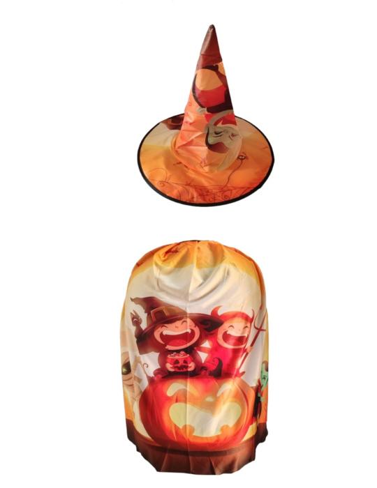 Zestaw Czarownicy Pomarańczowy TC58725P Kapelusz plus Peleryna Happy Halloween Monsers Cukierek albo Psikus