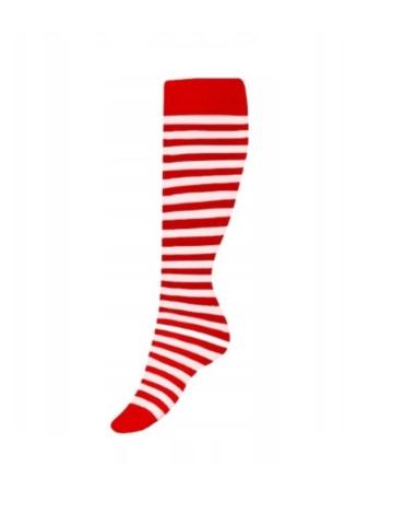 1 Podkolanówki w paski CA513 Biało-Czerwone dla dorosłych Elfa Pomocnika Mikołaja