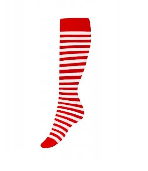 1 Podkolanówki w paski CA513 Biało-Czerwone dla dorosłych Elfa Pomocnika Mikołaja
