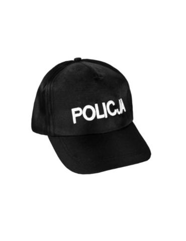 Czapka Policyjna z napisem DZD24556 Czarna czapka policjanta z daszkiem i napisem policja
