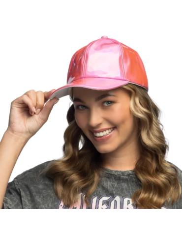 1 Różowa Czapka z Daszkiem 04225 holograficzna disco imprezowa metaliczna