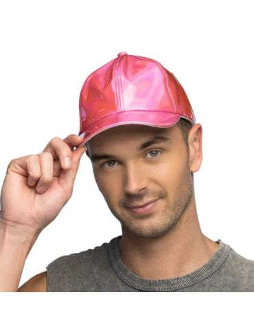 1 Różowa Czapka z Daszkiem 04225 holograficzna disco imprezowa metaliczna