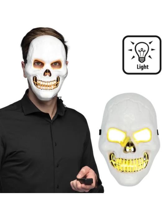 1 Maska LED Czaszka Biała 72258 świecąca maska halloween maska kościotrup straszna maska trupia