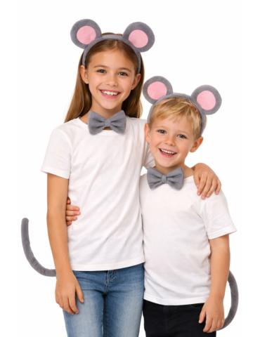 Zestaw Myszka Szara 3el TC55316 Opaska myszki z muchą i ogonkiem TC55316