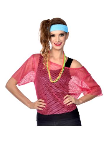Bluzka Disco Różowa S/M 9910388BZ koszulka neonowa siateczkowa lata 80 BZ
