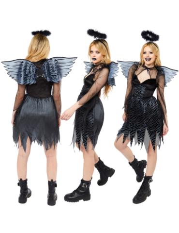 Strój Damski Czarny Anioł L 9917940BZ kostium na halloween upadłego anioła plus skrzydła i aureola