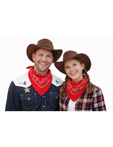 Zestaw Kowbojka/Kowboj Brązowy ZES468 Kapelusz Brązowy Bandanka Gwiazda Szeryfa dla dorosłych