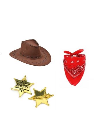 Zestaw Kowbojka/Kowboj Brązowy ZES468 Kapelusz Brązowy Bandanka Gwiazda Szeryfa dla dorosłych