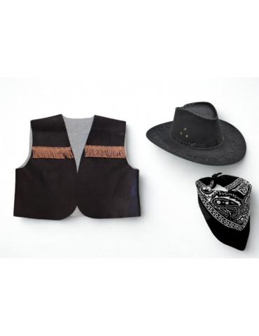 Zestaw Strój Kowboja Męski 3el ZES243 Kamizelka Szeryfa Kapelusz Bandanka