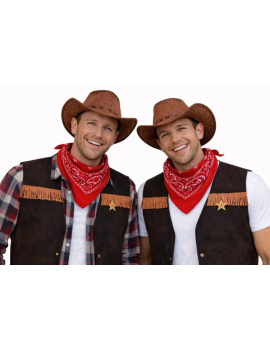 Zestaw Strój Kowboja Męski 4el ZES472 Kamizelka Kapelusz Bandanka Gwiazda dla dorosłych