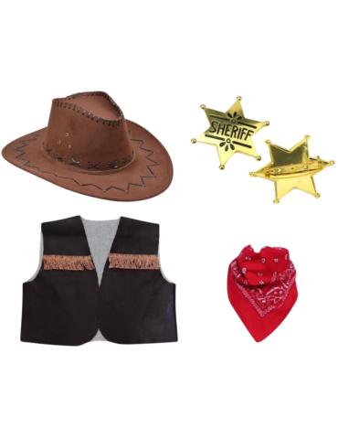 Zestaw Strój Kowboja Męski 4el ZES472 Kamizelka Kapelusz Bandanka Gwiazda dla dorosłych