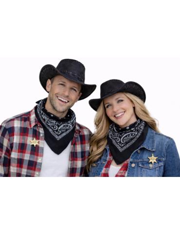 Zestaw Kowbojka/Kowboj Czarny ZES465 3el Kapelusz Czarny Bandanka Gwiazda Szeryfa dla dorosłych.