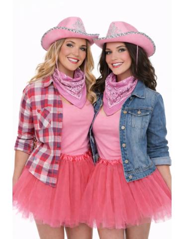 Zestaw Strój Kowbojki Damski 3el ZES661 Różowa Tutu 40cm Kapelusz Bandanka.