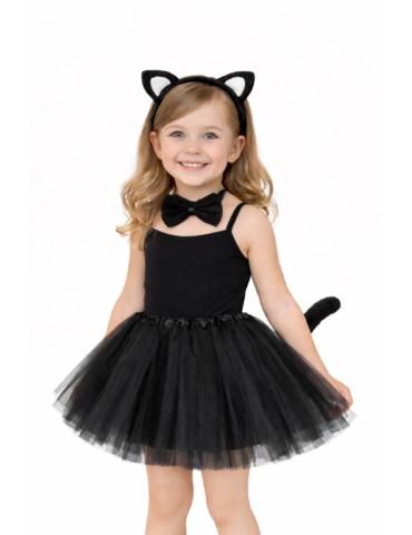 Strój Kotek ZESTAW ST627 2-4 lata ze spódnicą z opaską, ogonkiem i muchą Kotka