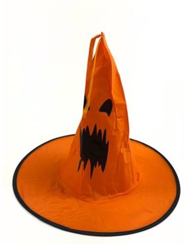 Kapelusz Czarownicy Pomarańczowy A2279 dziecięcy z buzią halloween czapka dynia