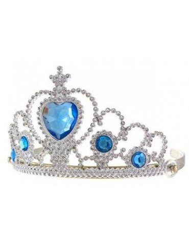 Diadem Księżniczki CA011 srebrna opaska korona z niebieskimi kamieniami