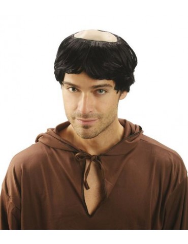 Peruka Męska Czarna z Łysiną 86063 Mnich Zakonnik