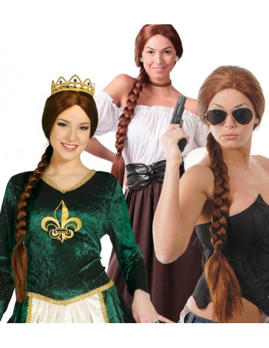 Peruka Brązowa z Warkoczem 4227