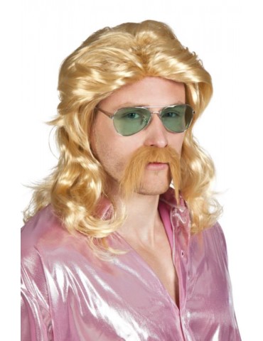Peruka Męska lata 70-te blond 85724 z wąsami
