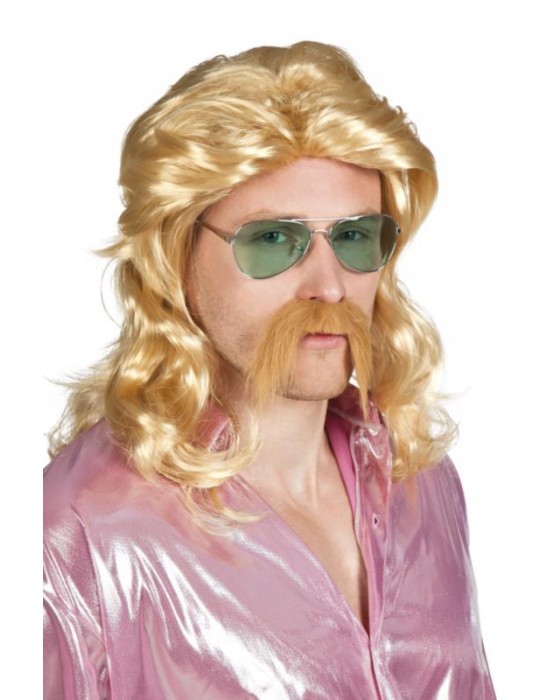 Peruka Męska lata 70-te blond 85724 z wąsami