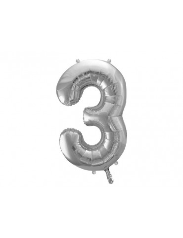 Balon foliowy Cyfra ""3"", 86cm, srebrny