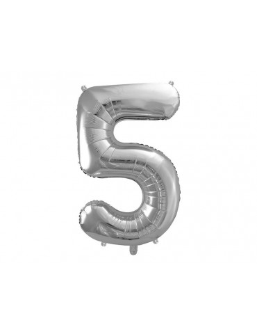 Balon foliowy Cyfra ""5"", 86cm, srebrny