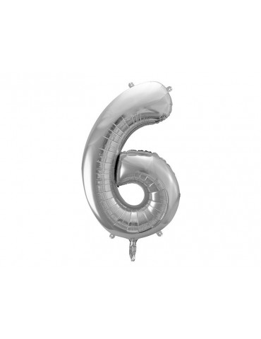 Balon foliowy Cyfra ""6"", 86cm, srebrny