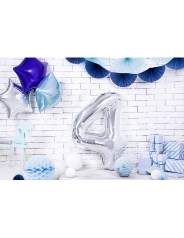 Balon foliowy Cyfra ""4"", 86cm, srebrny