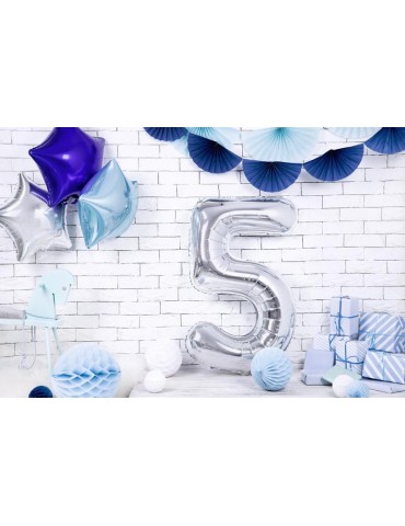 Balon foliowy Cyfra ""5"", 86cm, srebrny